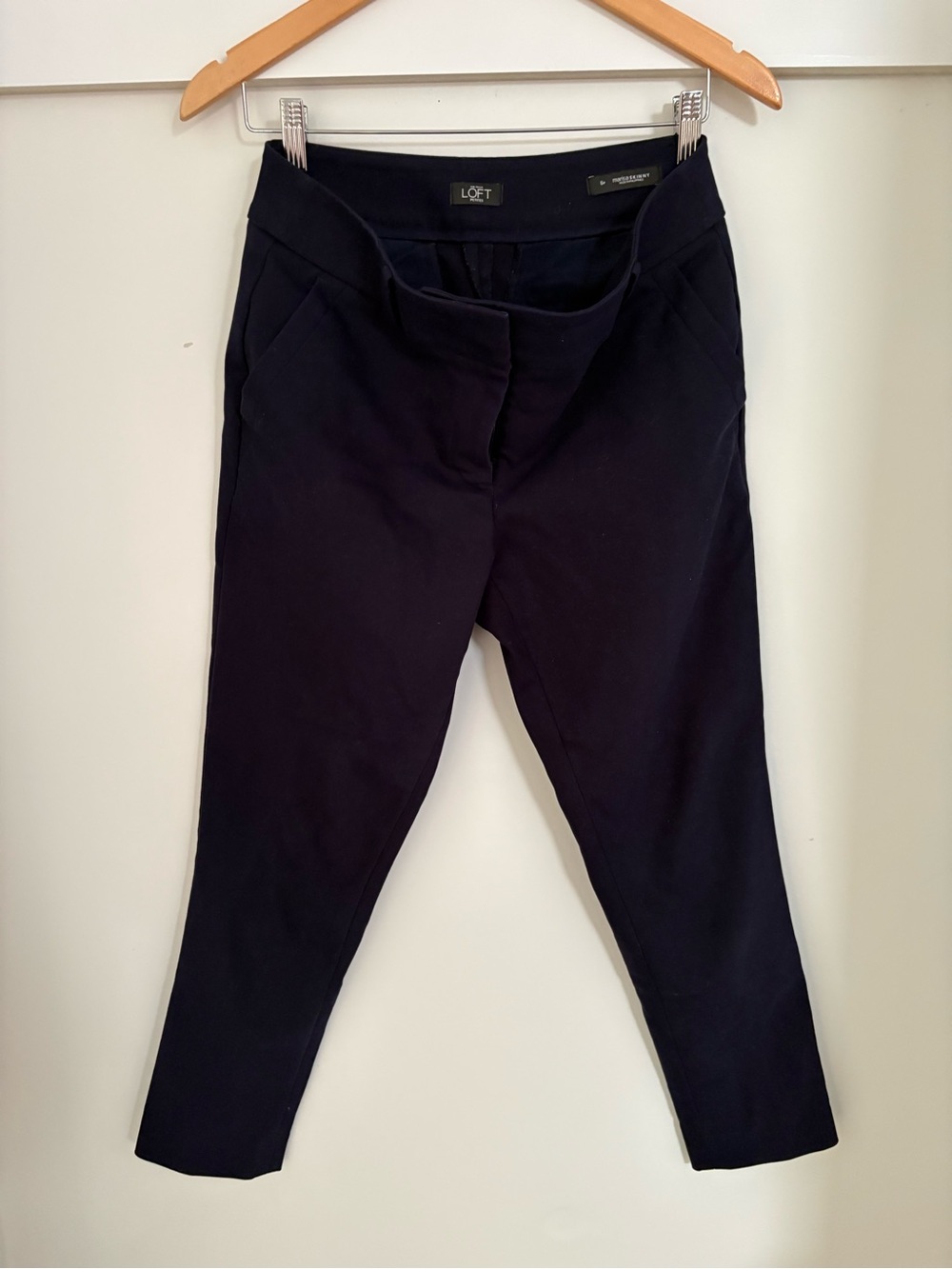 LOFT Dark Navy Pull-On Cropped Tapered Pants